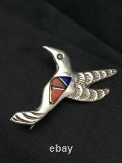 Native American Navajo Sterling Silver Spiny Oyster Lapis Hummingbird Pin 2902