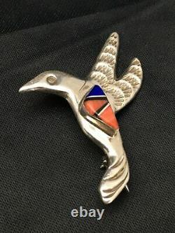 Native American Navajo Sterling Silver Spiny Oyster Lapis Hummingbird Pin 2902