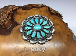 Native American Navajo Sterling Silver Turquoise Cluster Pin 43.2g