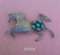 Native American Navajo Sterling Silver Turquoise Cluster Unicorn Pendant Pin BIG