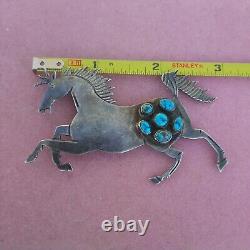 Native American Navajo Sterling Silver Turquoise Cluster Unicorn Pendant Pin BIG