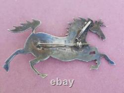 Native American Navajo Sterling Silver Turquoise Cluster Unicorn Pendant Pin BIG