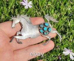 Native American Navajo Sterling Silver Turquoise Cluster Unicorn Pendant Pin BIG