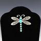 Native American Navajo Sterling Silver & Turquoise Dragonfly Pin By Lee Charley