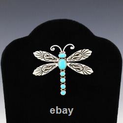 Native American Navajo Sterling Silver & Turquoise Dragonfly Pin By Lee Charley