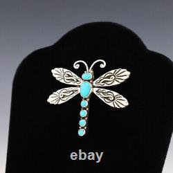 Native American Navajo Sterling Silver & Turquoise Dragonfly Pin By Lee Charley