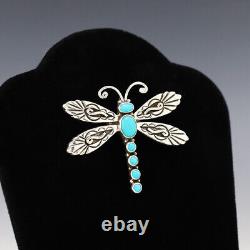 Native American Navajo Sterling Silver & Turquoise Dragonfly Pin By Lee Charley