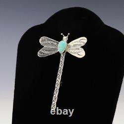 Native American Navajo Sterling Silver Turquoise Dragonfly Pin Lucille Platero