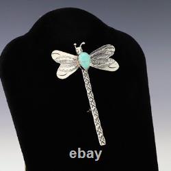 Native American Navajo Sterling Silver Turquoise Dragonfly Pin Lucille Platero