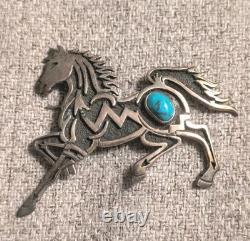 Native American Navajo Sterling Silver Turquoise Horse Brooch/Pendant