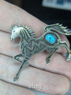 Native American Navajo Sterling Silver Turquoise Horse Brooch/Pendant