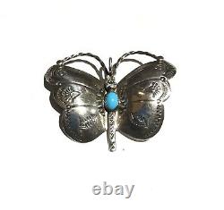 Native American Navajo Sterling Silver and Turquoise Butterfly Pin / Pendant