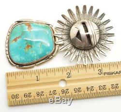 Native American Navajo Sun Turquoise Sterling Silver Pendant Pin Nelson Morton