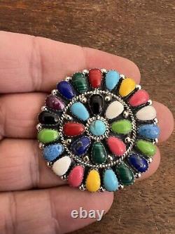 Native American Navajo Turquoise Multi Cluster Pin / Pendant Brooches Handmade A