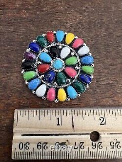 Native American Navajo Turquoise Multi Cluster Pin / Pendant Brooches Handmade A