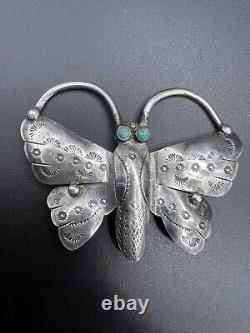 Native American Navajo Turquoise & Sterling Fred Harvey Era Butterfly Pin
