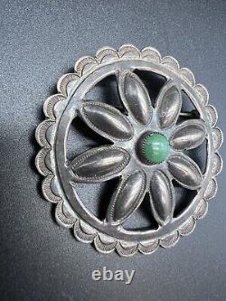 Native American Navajo Turquoise & Sterling Fred Harvey Era Flower Pin