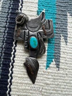 Native American Navajo Turquoise & Sterling Uita22 Horse Saddle Pin