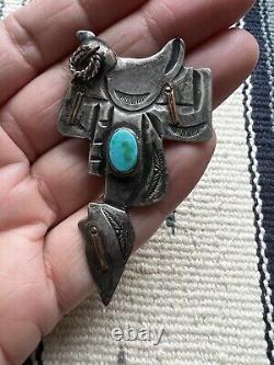 Native American Navajo Turquoise & Sterling Uita22 Horse Saddle Pin