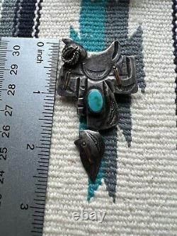 Native American Navajo Turquoise & Sterling Uita22 Horse Saddle Pin