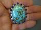 Native American Navajo Turquoise And Lapis Sterling Silver Pendant / Pin, Signed