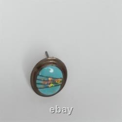 Native American Navajo Zuni Pin Turquoise With Fire Opal Inlay Sterling Silver