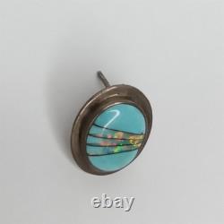 Native American Navajo Zuni Pin Turquoise With Fire Opal Inlay Sterling Silver