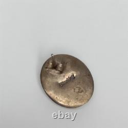 Native American Navajo Zuni Pin Turquoise With Fire Opal Inlay Sterling Silver