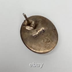 Native American Navajo Zuni Pin Turquoise With Fire Opal Inlay Sterling Silver