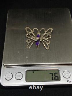 Native American Navajo inlayed Sugilite, Jet, &Opal Sterling butterfly pin