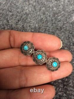 Native American Navajo sterling Silver stamp Turquoise Pin Brooch