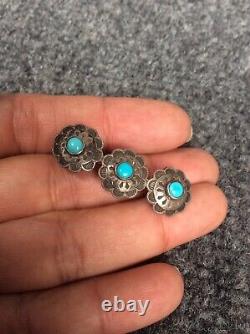 Native American Navajo sterling Silver stamp Turquoise Pin Brooch