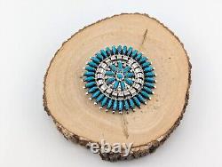 Native American Needlepoint Turquoise Cluster Pendant Brooch Pin Navajo Signed