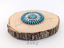 Native American Needlepoint Turquoise Cluster Pendant Brooch Pin Navajo Signed