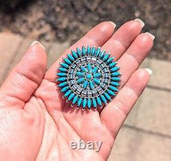 Native American Needlepoint Turquoise Cluster Pendant Brooch Pin Navajo Signed