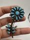 Native American Petit Point Nickel Silver Cluster Turquoise Flower Brooch Pin