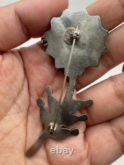 Native American Petit Point NICKEL SILVER Cluster Turquoise Flower Brooch Pin