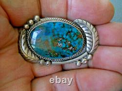 Native American Pilot Mountain Turquoise Sterling Silver Leaves Pin Brooch