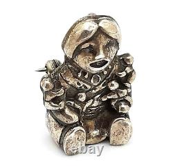 Native American Pueblo Sterling Silver Storyteller Woman Pendant Brooch