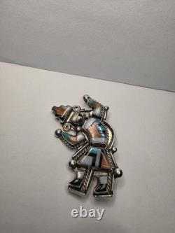 Native American Rare Zuni Inlaid Sterling Silver Rainbowman Brooch BROKEN PIN