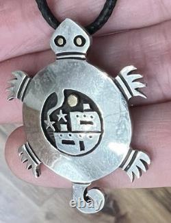 Native American Santo Domingo Turtle Necklace Pendant Pin 925 14K Joseph D Coriz