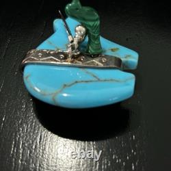 Native American Signed Carolyn Pollack Sterling Silver Turquoise Bear Brooch Pin