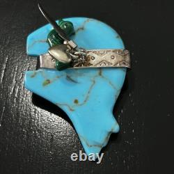 Native American Signed Carolyn Pollack Sterling Silver Turquoise Bear Brooch Pin