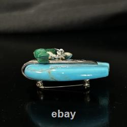 Native American Signed Carolyn Pollack Sterling Silver Turquoise Bear Brooch Pin