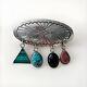 Native American Signed Jj Sterling Silver Turquoise Dangle Stones Brooch Pin