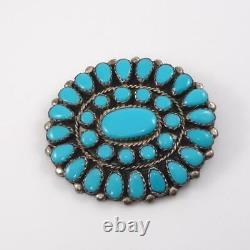 Native American Signed Sterling Silver Blue Turquoise Oval Brooch Pin LHC5