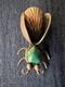 Native American Silver Bug Pin Turquois Cabochon Stamp Work Insect Not Signed