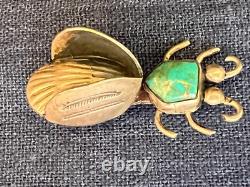 Native American Silver Bug Pin Turquois Cabochon Stamp Work Insect Not Signed