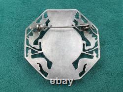 Native American Silver Octagon Shaped Pin with Aztec Mythos Theme 1.75 dia