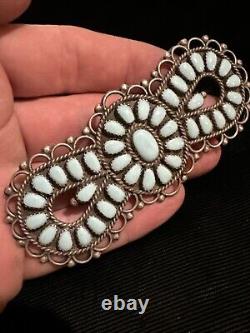 Native American Silver Turquoise CLUSTER Pin 4 Signed BB 27.8 Grams Rare